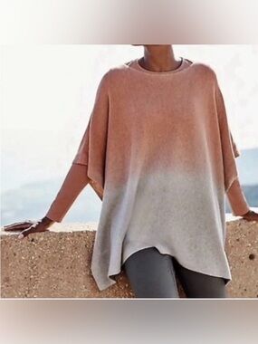 J. Jill Pure Poncho Sweater Womens One Size Ombre 100% Cotton Casual Pink  Gray